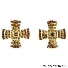 Theo Fennell Yellow Gold Multi-Gem Cross Earrings